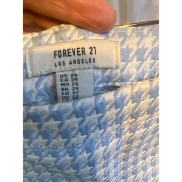 Forever 21 Skirt Mini Blue White Houndstooth with Pockets side hidden Zip Sz 29 - Picture 7 of 7